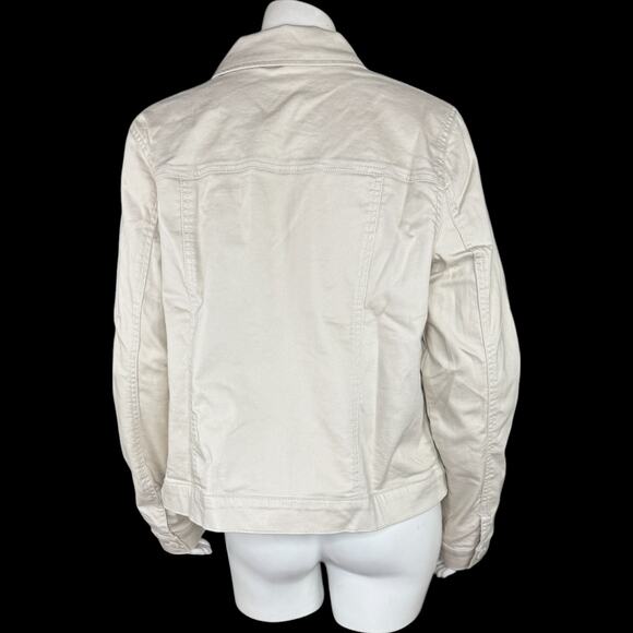 Belle by Kim Gravel Stretch Denim Femme Flutter Ruffle Jacket Sand Bar Medium - Picture 7 of 13